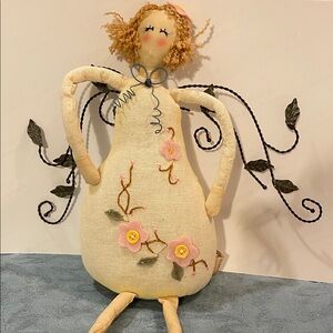 Button floral long legged Angel Doll Metal Wings distressed body posable Arms